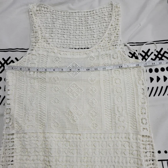 NWOT Ralph Lauren Ivory Crochet Overlay Fringe Hem Shift Dress. PS Faircore Boho - Picture 5 of 10